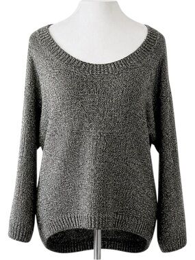 Vertigo Metallic Knit Sweater Womens Large Black Gold Shimmer Pullover Relaxed